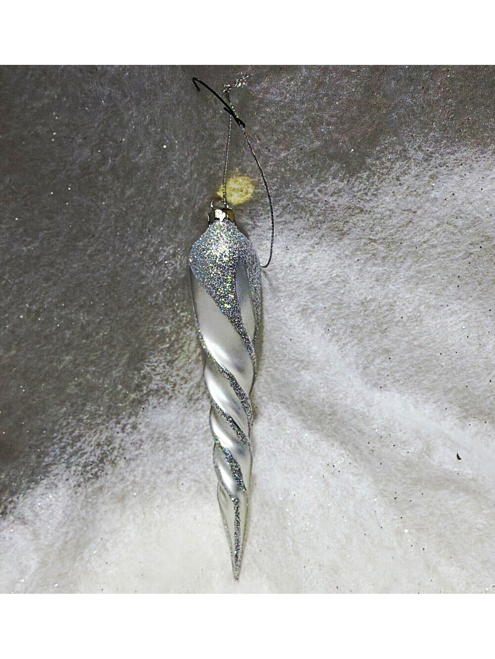 Silver Christmas Icicle Hanging Ornament, Glitter Swirl, 1 Item